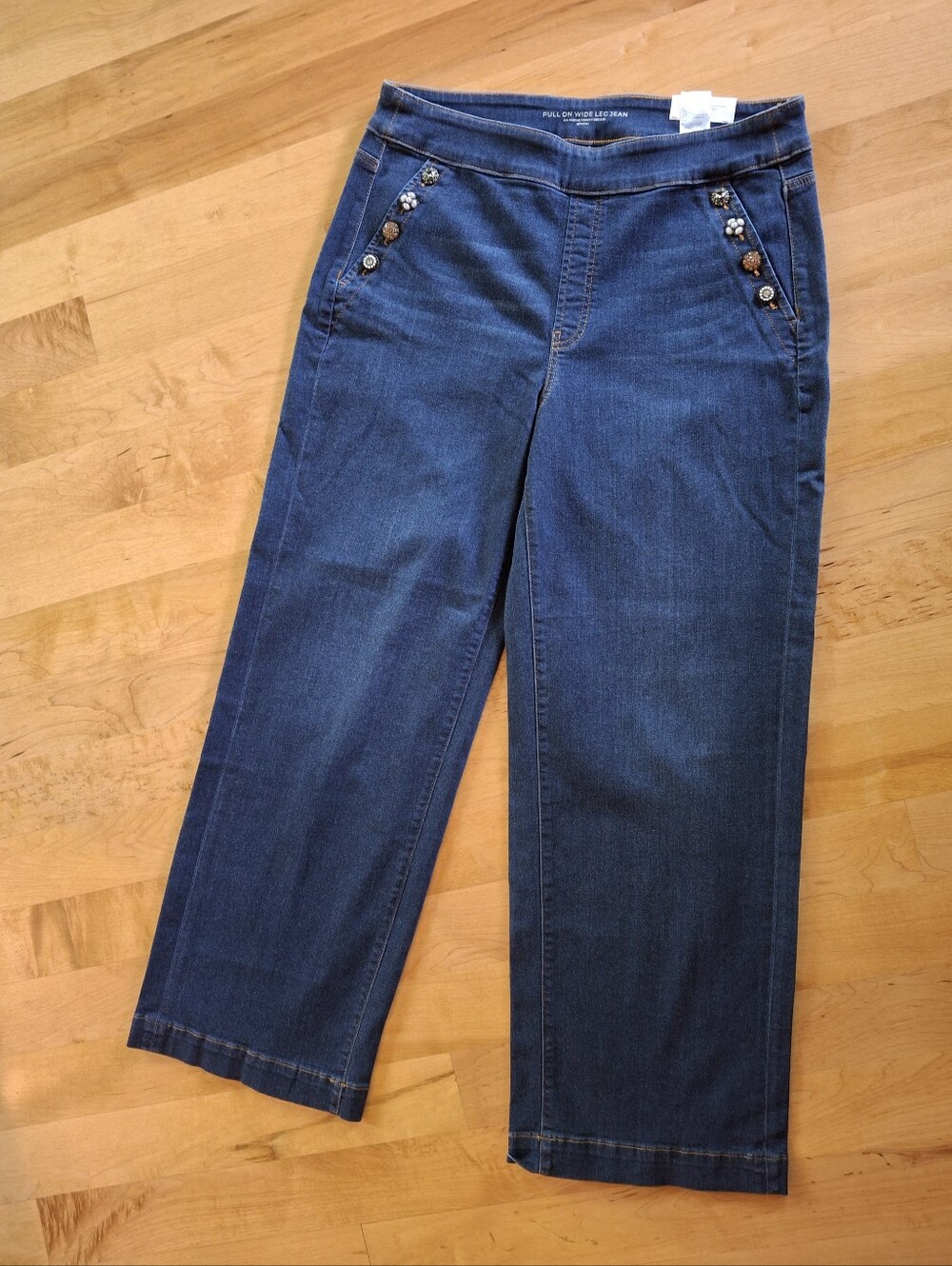Chico's Dark Blue Wide Leg Jeans with Decorative Buttons